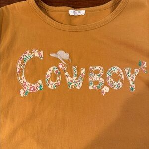 Miss Me Cowboy Tan Cropped Shirt